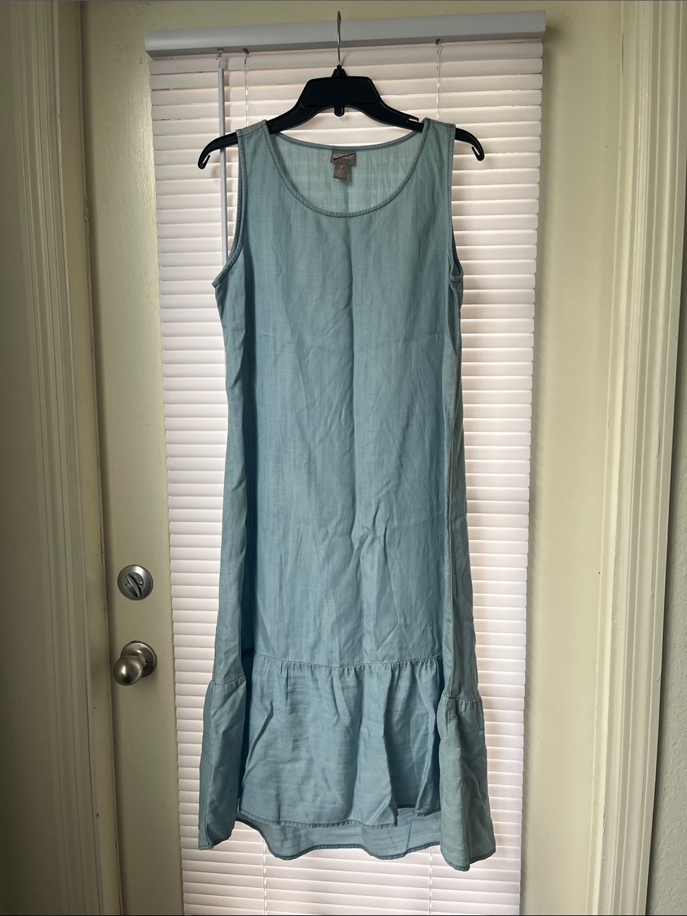 Chico's Sleeveless Light Blue Midi Dress with Ruffle Hem